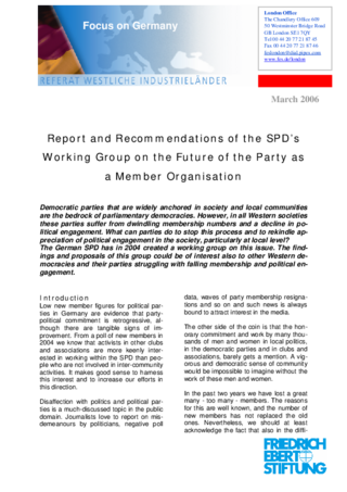 Report and recommendations of the SPD's Working Group on the Future of the Party as a Member Organisation